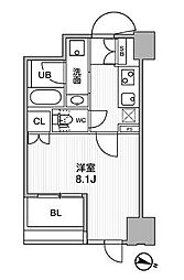 都営新宿線 岩本町駅 徒歩5分の賃貸マンション 12階1Kの間取り