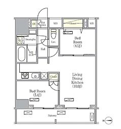 東武伊勢崎線 曳舟駅 徒歩8分の賃貸マンション 8階2LDKの間取り