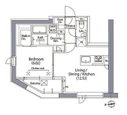 東京メトロ千代田線 湯島駅 徒歩3分の賃貸マンション 9階1LDKの間取り