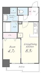 都営大江戸線 新御徒町駅 徒歩10分の賃貸マンション 6階1LDKの間取り