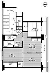 ビレッジハウス仁多1号棟 1階3DKの間取り