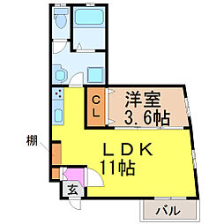 名古屋市営桜通線 瑞穂運動場西駅 徒歩4分の賃貸アパート 1階1LDKの間取り