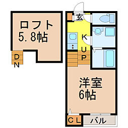 名古屋市営鶴舞線 川名駅 徒歩7分の賃貸アパート 1階1SKの間取り