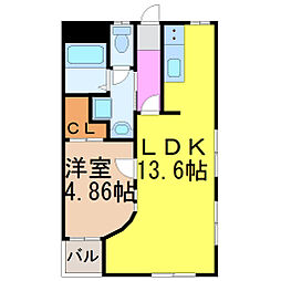 名古屋市営鶴舞線 川名駅 徒歩1分の賃貸マンション 4階1LDKの間取り