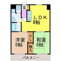 コスモトピア'101 2LDKの間取図画像