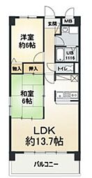 シェソワ駒方 2LDKの間取図画像