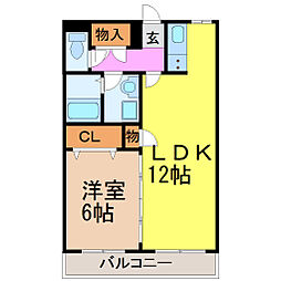 リバーエイト南分 1LDKの間取図画像