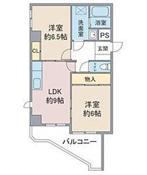 名古屋市営鶴舞線 御器所駅 徒歩1分の賃貸マンション 3階2LDKの間取り