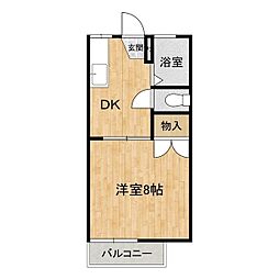 東野ハイツA 2階1Kの間取り
