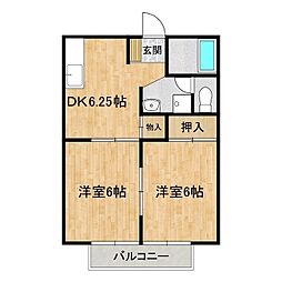 パナハイツ川崎　A棟 2階2DKの間取り