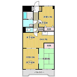 サンハイム中央 4階3DKの間取り