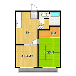 サンハイツB棟 2階2DKの間取り