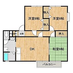 エミネンス山波A 2階3DKの間取り