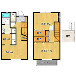 ジョージアンタウン笠原（A・B棟） 1階2LDKの間取り