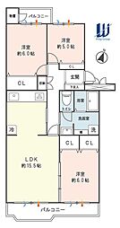三浦海岸ハイツ12号棟 3LDKの間取図画像