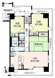 ヴェルビュ上甲子園2 3LDKの間取図画像