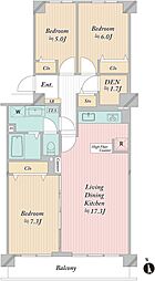 コープ野村南流山弐番街2号棟 3LDKの間取図画像