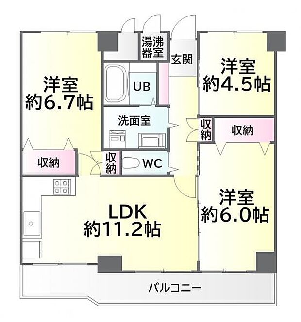 上杉パークマンション(3LDK) 4階の間取り