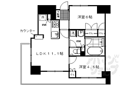 京都市営烏丸線 烏丸御池駅 徒歩9分の賃貸マンション 4階2LDKの間取り