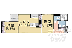 京都市営烏丸線 四条駅 徒歩11分の賃貸マンション 3階2LDKの間取り