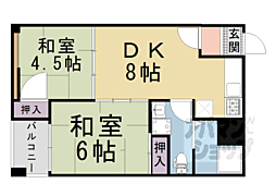京都市営烏丸線 丸太町駅 徒歩2分の賃貸マンション 3階2DKの間取り