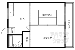 ノースサイド西大路 4階2DKの間取り