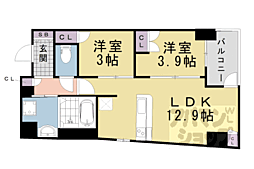 ソルレヴェンテ堀川高辻 2階2LDKの間取り