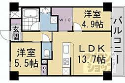 ベルビュー西陣 5階2LDKの間取り