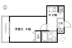 京都市営烏丸線 烏丸御池駅 徒歩7分の賃貸マンション 2階1Kの間取り