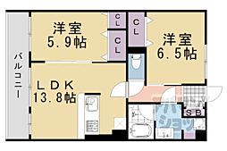 京都市営烏丸線 丸太町駅 徒歩4分の賃貸マンション 3階2LDKの間取り