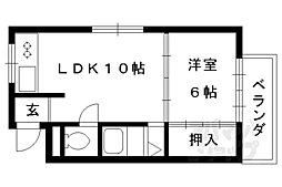 阪急嵐山線 松尾大社駅 徒歩15分の賃貸マンション 2階1LDKの間取り