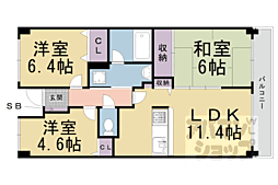 二条聚楽町アーバンコンフォート 3階3LDKの間取り