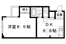 京都市営烏丸線 五条駅 徒歩7分の賃貸マンション 2階1DKの間取り