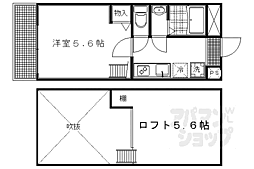 ロフティ智恵光院南 2階1Kの間取り