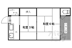 阪急京都本線 西京極駅 徒歩15分の賃貸アパート 2階2Kの間取り