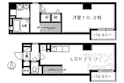 京都市営烏丸線 五条駅 徒歩8分の賃貸マンション 5階1LDKの間取り