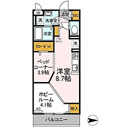 フルール・デ・シャンA ワンルームの間取図画像