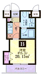 ザ・プレミアムスイートヨコハマ 1Kの間取り