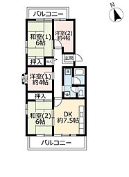 URグリーンタウン槇島 3階4DKの間取り