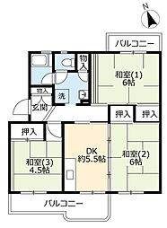 UR桃山南 1階3DKの間取り