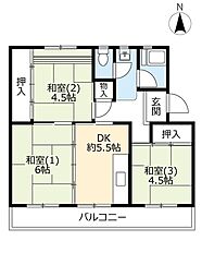 UR桃山南 4階3DKの間取り