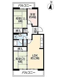 UR都市機構洛西福西公園団地11棟 3LDKの間取図画像