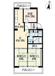 UR都市機構洛西福西公園団地1棟 3DKの間取図画像
