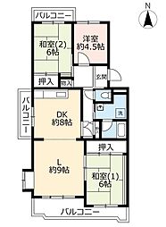 UR都市機構洛西竹の里団地6棟 3LDKの間取図画像