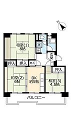 UR都市機構洛西新林北団地4棟 3DKの間取図画像