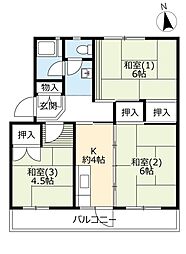 UR都市機構桃山南団地3棟 3Kの間取図画像