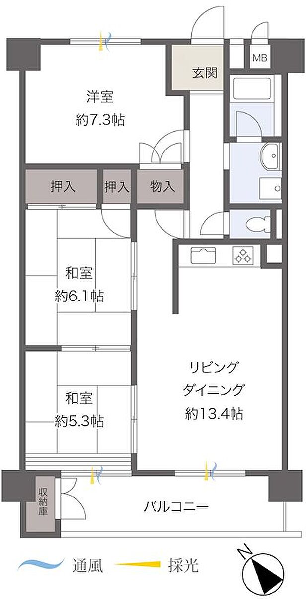 東武鶴瀬西口サンライトマンション(3LDK) 8階の間取り