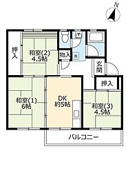 UR中登美第三 4階2LDKの間取り