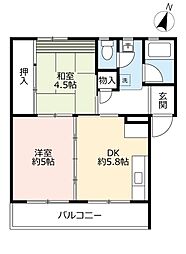 UR中登美第三 5階2DKの間取り