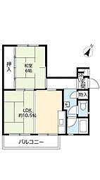 UR中登美第三 1階1LDKの間取り